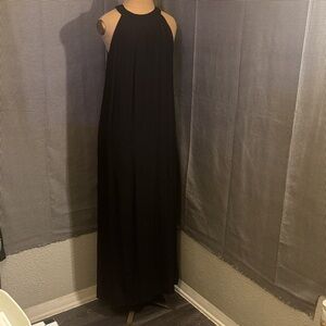 Grecian Column Black Halter Maxi Dress Side Slit S Classic Shift Ancient Egypt